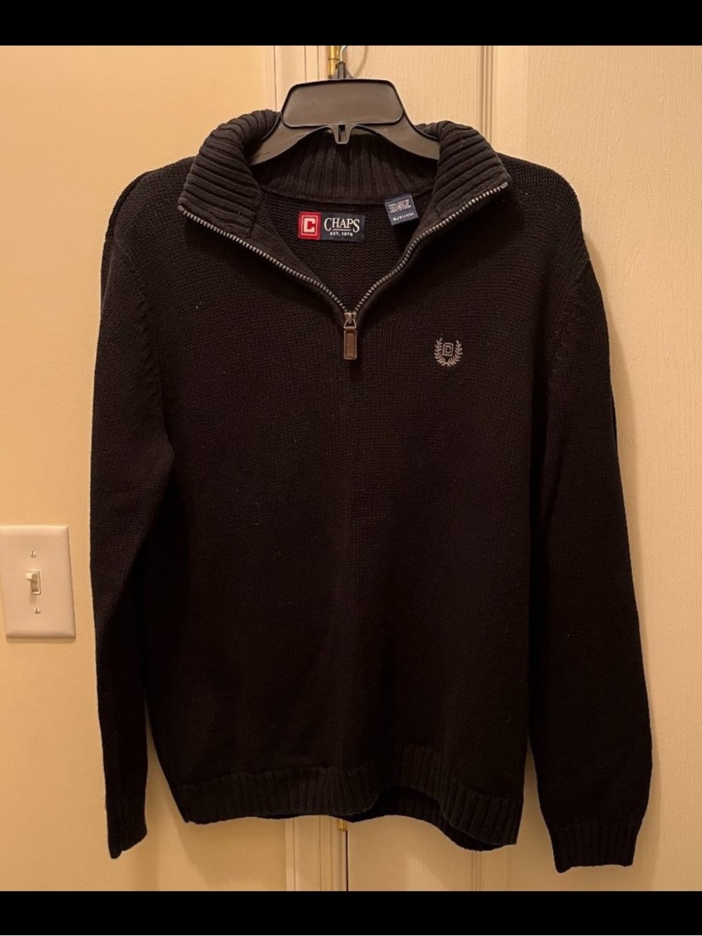 Chaps Dark Crewneck Sweater with Half-Zip